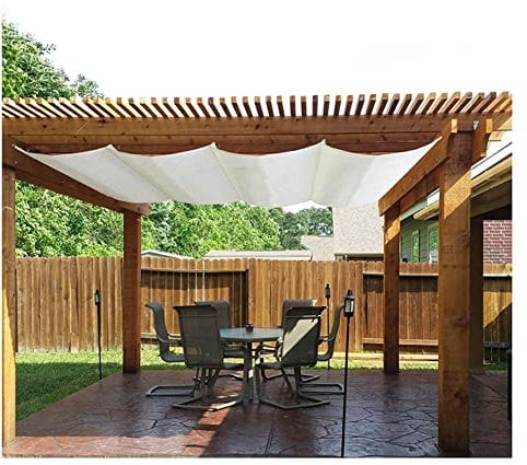 Retractable Sun Shade Canopy Cover, Patio Pergola Wave Sail Sun Shelter Water Permeable Fabric 95% UV Block Awning for Garden Yard Pavilion Grill, Custom ( Color : Off-white , Size : 3.28x13.12ft )