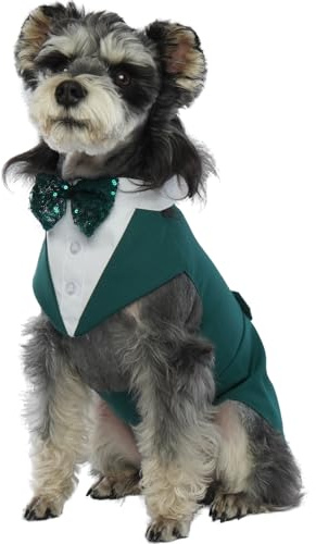 Hunde Hochzeit Anzug Set, Smoking Hemd Hund Halstuch mit Fliege Weihnachten Outfit Kleidung für Hochzeit Party Geburtstag Halloween(Dunkelgrün, M)