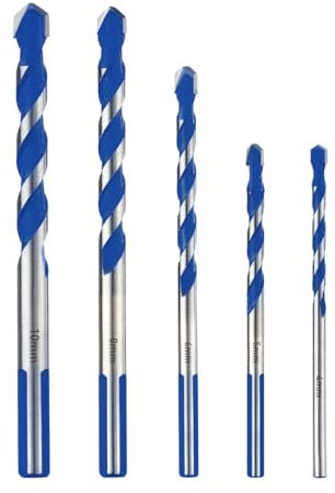 Shockproof Hammer Drill Bit Set for Concrete, Glass, Brick & Tile - Industrial Strength Carbide Drill Bit Tips 4-10mm, 5pcs