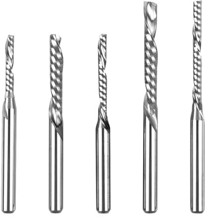 1/8 Inch Shank Spiral Router Bits Down Cut Single Flute (1 Flute) Spiral End Mill CNC Router Bits, with 1/8 Inch Cutting Dia, 17-22mm Cutting Length for Acrylic PVC MDF Plywood Solid Wood