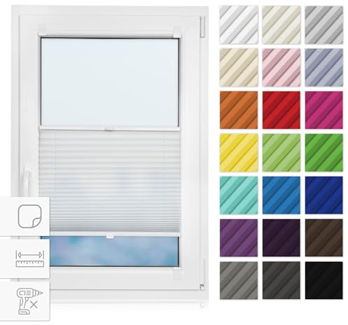 Estika Plissee zum Kleben 120 cm x 200 cm - Weiß - Plissee ohne Bohren, selbstklebendes Rollo für Fenster, Jalousie für innen, Fensterplissee