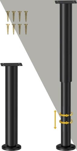 TELANKS 2er Set Möbelfüße Höhenverstellbar, Möbelfüße Verstellbar 25-43cm, Schwarz Metall Möbelbeine, Verstellbare Füße für Möbel Sofa Bett Nachttisch Schrank Kabinett
