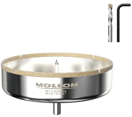 MOLLOM 5-5/16 (135mm) Scie trépan diamantée avec 2 forets pilotes | Scie à carottier pour carreaux, coupe nette sur carreaux de porcelaine, céramique, marbre et granit