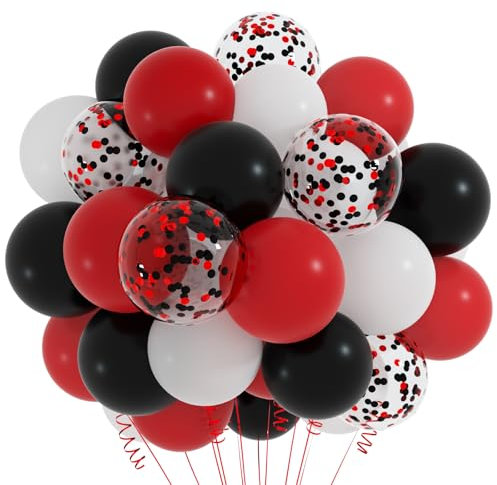 CHRORINE Konfetti-Luftballons mit Bändern, 30,5 cm, Weiß, Schwarz, Rot, 50 Stück