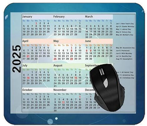 Mouse Pad - Calendrier 2025,Tapis de Souris d'Ordinateur, Cercles Lignes Lumière De Fond la Vitesse et la précision Améliorées pour PC,Ordinateur