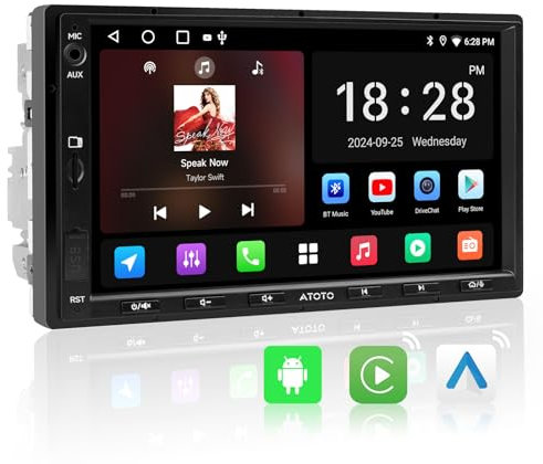 ATOTOZONE A5L 2+32G Radio 2 DIN Android, CarPlay & Android Auto Inalámbrico, 7 Radio Coche Bluetooth con Pantalla Táctil, Conexión a Internet WiFi/BT/USB, MirrorLink, 24B-EQ DSP/FM/RDS/GPS/AUX/SWC