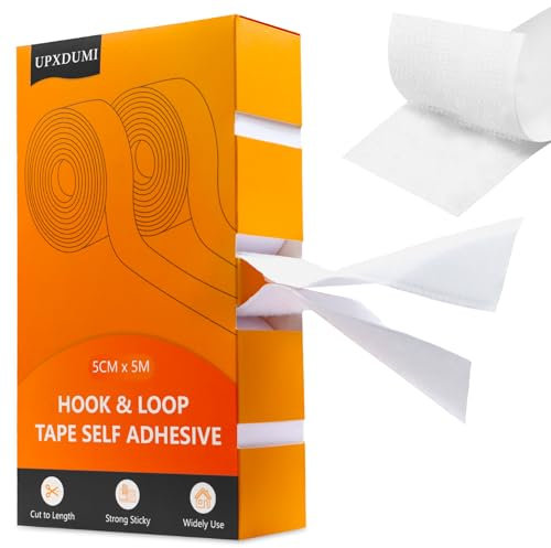 UPXDUMI 50mm x 5m Hook y Loop Adhesivo Doble Cara, Multifuncional Gancho y Bucle Adhesivos Doble Cara Fuerte,Auto Autoadhesiva Cinta Rollo para Sofá Tejido Mosquitera Cortinas Alfombra Blanco