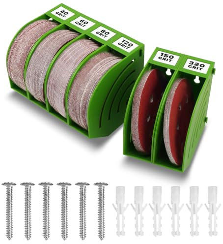 gostle 150 mm Sanding Disc Storage Box, Sandpaper Organizer with 6 Bins – Space-Saving Storage Rack, Offset Snap-On Connection, Grit Classification, Efficient Organization, Green
