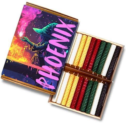20 Bienenwachs-Zauberkerzen-Set, handgerollt, mit 6 einfachen Zaubersprüchen und Farbkorrespondenztdiagramm, wählen Sie individuelle Farben oder Regenbogen-Mix-Set (Yule)