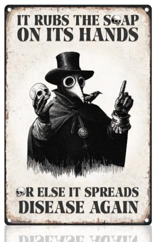 DOODLREAM Wash Your Hand Plague Doctor Gothic Bathroom Wall Decor Sign It Rubs the Soap on Its Hands Metal Tin Sign 8 x 12 Vintage Wall Art Poster for Home Office Bathroom Wall Decor Gift