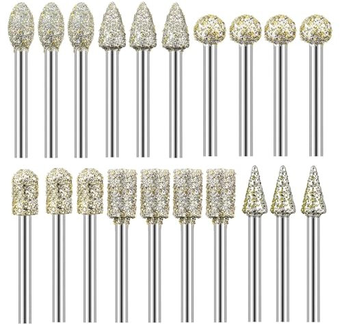 Diamond Grinding Bit Set for Dremel Rotary Tool, 20 PCS Die Grinder Bits Sanding Bits Accessory for Dremel with 3mm Shank for for Grinding, Stone Glass Ceramics Carving, Polishing