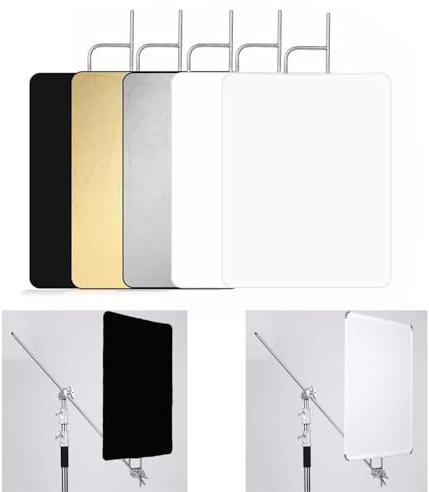 YUOCU 35x47/90x120cm Light Reflector Flag Panel Kit, 5-in-1 Diffusion Scrim Translucent/Gold/Silver/Black/White Lighting Diffuser, Stainless Steel Foldable Frame for Studio Portrait Photography