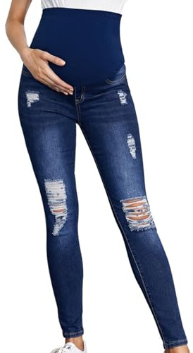 Jean Grossesse et Femme Enceinte Coupe Slim Bandeau Haut Stretch et Confortable Jeans Enceinte Skinny Push up Fesse