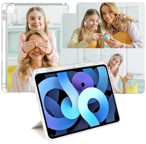 Custom Photo Personalized Case for iPad 8th Generation 10.2 inch 2020 (Model: A2428 A2429 A2270) Clear Back Leather Folio Cover Built in Pencil Holder Trifold Stand Auto Wake/Sleep（3 Photo）