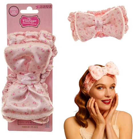 Vintage Cosmetic Company Rose Makeup Headband for Women and Girls | Soft Rose Patterned Makeup Headband That Keeps Hair Neat During Skincare Routines. Beautiful Vintage Design.