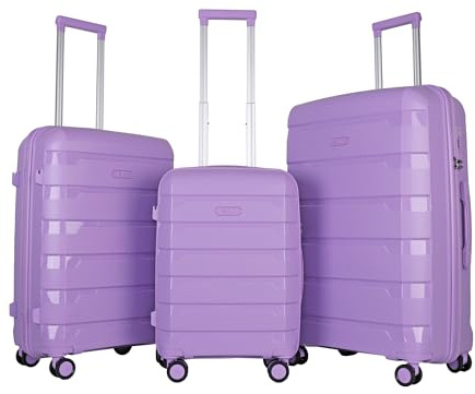 JLY Lightweight Polypropylene Luggage Set – 3 Sizes for Every Journey | Spinner Wheels, TSA Lock, Shock-Resistant Shell (Mauve Lilac, 3 Pcs: S/M/L)