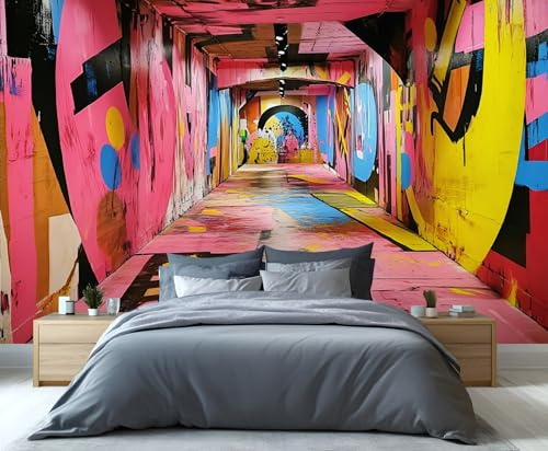 YXQAIED Graffiti Wallpaper, City Streets Wallpaper for Living Room, Street Graffiti Custom Wallpapers, 80's 90's Fashion Hip Hop 3D Wall Murals for Bedroom, 260x175cm (Not Peel and Stick)