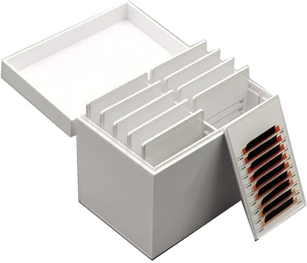 Acrylic 10 Layers Eyelases Extension Storage Box, Grafting Eye lashes Close-Packed Display, Makeup Organizer False Eyelashes Glue Pallet Holder with 10 Pallets (White without Eye)