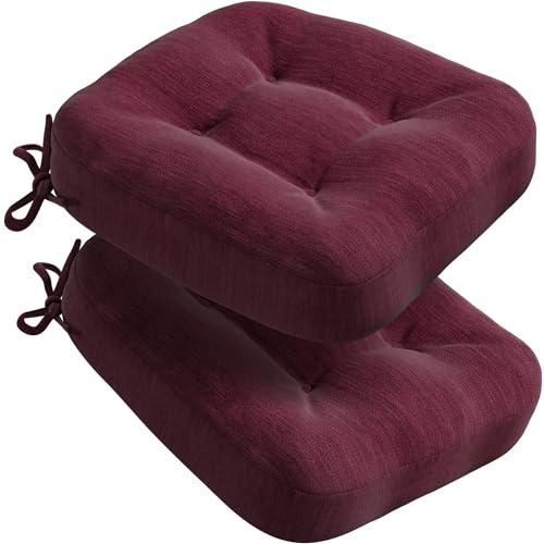 Codi Stuhlkissen 40 x 40 cm, 2er-Set, 8 cm dick, Sitzkissen Outdoor | Weinrot, Memory-Foam-Füllung, wasserabweisender Bezug, rutschfester Halt mit Bindebändern, für Gartenstühle und Balkon