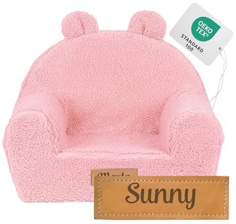Flumi Fauteuil personnalisé pour enfant garçon - Fauteuil bébé - Siège enfant pour chambre d'enfant, salle de jeux - Fauteuil avec gravure du nom de l'enfant (agneau rose)