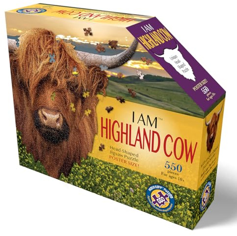 Madd Capp I Am Highland Cow Head-Shaped Jigsaw Puzzle, 550 Pieces, 76 x 74 cm, Multi-Colored, Ages 10+
