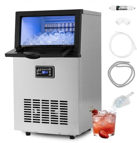 GiantexUK Commercial Ice Machine, 23kg/24H Ice Cube Maker with Self-Cleaning Function and Digital Control, Freestanding Stainless Steel Ice Making Machine for Home Bar Restaurant Supermarket