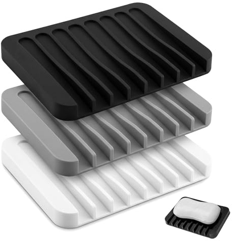 3 Pcs Silicone Soap Dish with Drainage, Anti-Slip Soap Saver Tray | Easy Cleaning, Self-emptying Drainage Soap Holder for Bathroom Kitchen