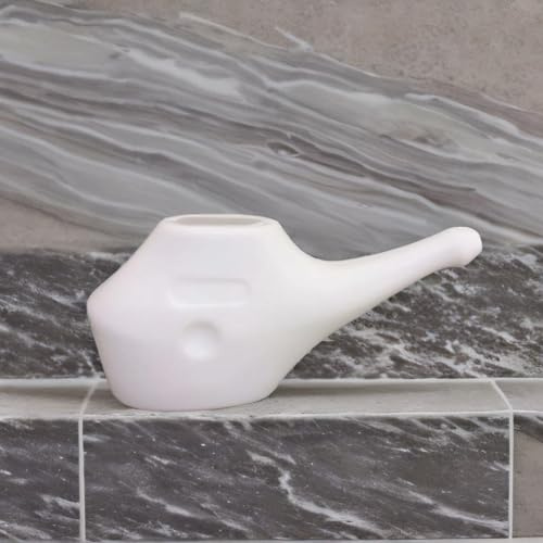 Coppaya Premium Plastic Neti Pot for Sinus Relief – Lightweight & Shatterproof Nasal Cleansing Wash Pot – Ergonomic Jal Neti Pot for Daily Nasal Hygiene, Allergies, and Cold Relief (White)