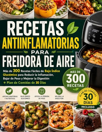 RECETAS ANTIINFLAMATORIAS PARA FREIDORA DE AIRE: Más de 300 Recetas Fáciles de Bajo Índice Glucémico para Reducir la Inflamación, Bajar de Peso y Mejorar la Digestión + Plan de Comidas de 30 Días