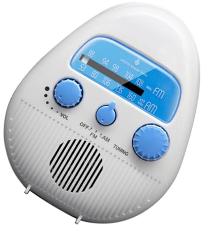 Duschradio Kleiner Radio mit Fm Empfänger Weiß Abs | Lautsprecher für Bad und Dusche, Lautstärkeregler, Kompaktes Design, 1 Satz