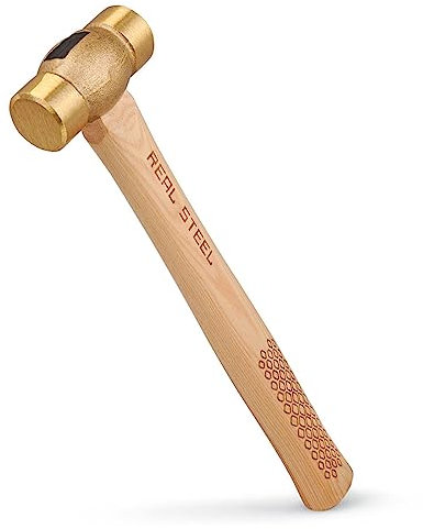 REAL STEEL Gesenkgeschmiedeter Hammer aus massivem Messing, nicht funkend, 590 g, Hickory-Holzgriff 0421
