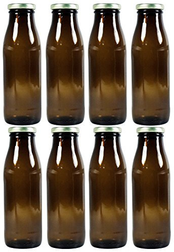 Mikken Lot de 8 bouteilles de lait à remplir soi-même avec bouchon à visser Marron 500 ml