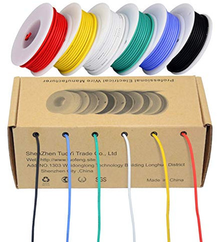 TUOFENG - Set di cavi elettronici da 24 AWG, 0,20 mm², filo flessibile in silicone, bobina da 9 metri in diversi colori, trefoli da 300 V, filo di rame stagnato