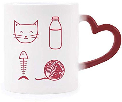 DIYthinker Cat Fish Wool Ball Bottle Morphing Mug Heat Sensitive Red Heart Cup Multicolor