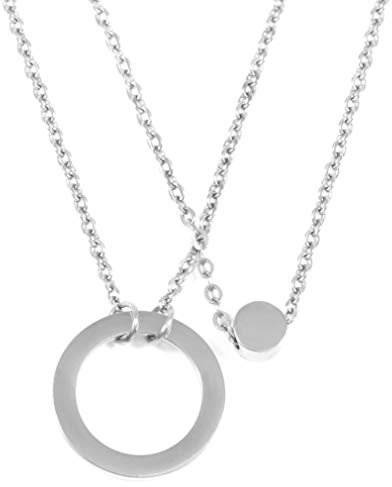 Happiness Boutique Damen Zweireihige Kette mit Kreis Anhängern in Silberfarbe | Mehrreihige Kette Runde Anhänger Edelstahlschmuck
