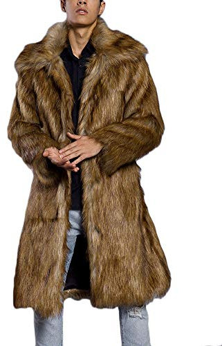 DianShaoA Pelzmantel Lang Felljacke Herren Wind Coat Warm Mantel Kunstpelz Faux Fur Lange Jacke Braun 2XL