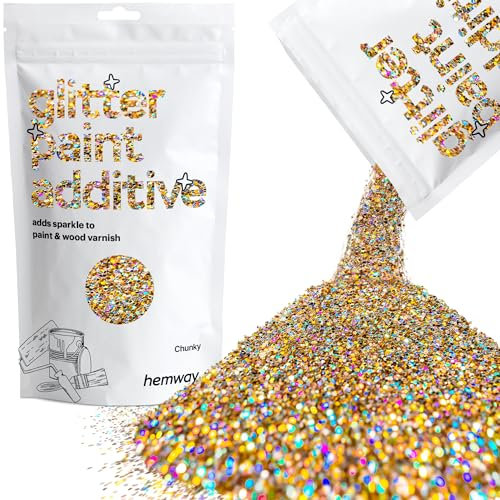 Hemway Glitter Paint Additive - Gold Silver Holographic | Chunky Metallic Flakes for Adding Sparkle to Paints & Wood Varnish | Add to Emulsion, Acrylic & Latex for Indoor Sparkly Walls | 100 g