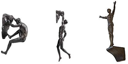 Haute Collage Bronze Kletterer Set von 3 Figuren Wand Klettern Trio Männer x3 Skulpturen Poly Resin Statue Große Ornamente Wandkunst