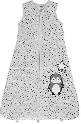 Jacky Mitwachsender Unisex Baby und Kinderschlafsack mit süßem Pinguin-Motiv, Unwattiert, Ärmellos, Alter: 3-6 Jahre, Größe: 130, Farbe: Hellgrau, 3529131