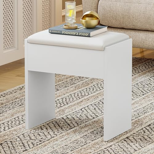 jeffordoutlet Weißer Schminkhocker für Mädchen, aus Holz, feuerfester Hocker, Schlafzimmermöbel (Schminkhocker)
