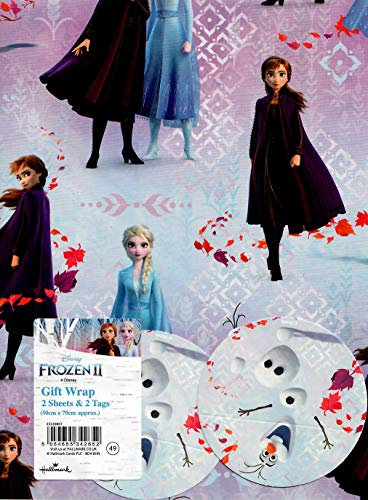 25530807 Geschenkpapier, Motiv: Die Eiskönigin, 2 Bögen, 2 Etiketten