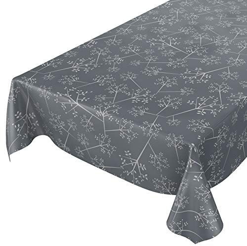 ANRO Tischdecke Wachstuch abwaschbar Wachstuchtischdecke Wachstischdecke Zweige Blätter Edel Silbereffekt Anthrazit 1000x140cm (10m)