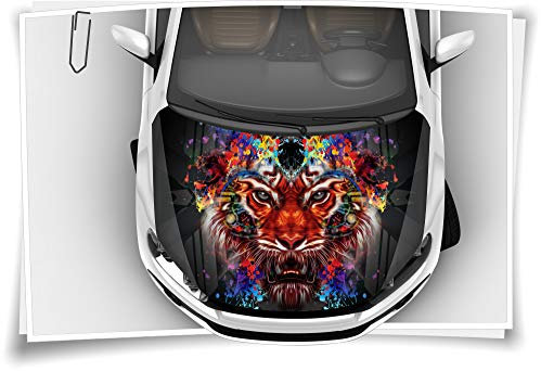 Medianlux Motorhaube Auto-Aufkleber Tiger Bunt Abstrakt Wildnis Farbe Steinschlag-Schutz-Folie Airbrush Tuning Car-Wrapping Luftkanalfolie Digitaldruck Folierung