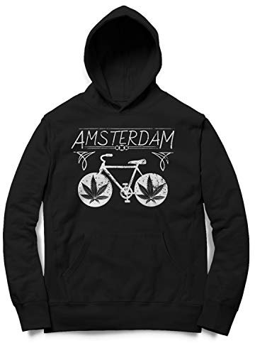 Monkey Print Herren Hoodie Kapuzenpullover Amsterdam Hanf Tour Ganja Trip, Farbe:Schwarz, Größe:XL