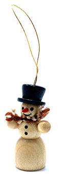 Drechslerei Friedbert Uhlig, Miniatur Nr. 09/D, BB Schneemann, 5 cm hoch, zum Hängen, aus regionalem Holz gedrechselt, echte Handarbeit aus dem Erzgebirge, Weihnachten, Holzkunst, Echtholz