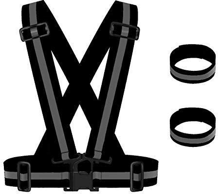 Maotrade 1 Stück Warnweste Fahrad Hohe Sichtbarkeit und 2 Stück Reflektorband mit Klettverschluss Verstellbar Reflektorweste für Damen Herren Kinder Erwachsene Joggen Laufen Motorrad