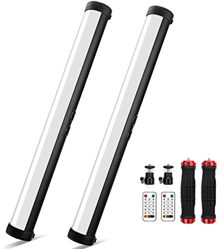 Obeamiu 2er-Pack RGB-LED-Video-Lichtstab, 2600–9600K tragbare Fotografie-Beleuchtung, eingebauter 5000mAh, wiederaufladbarer Akku, 21 Lichteffekte für Video-Konferenzaufnahmen, Live-Streaming