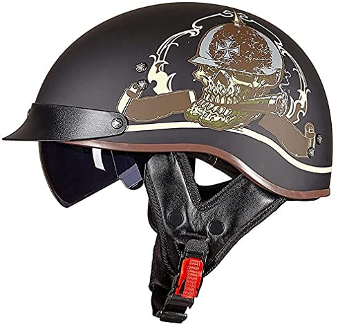 QXFJ Motorradhelm Halbhelm Retro Halbschalenhelm DOT/ECE Zertifizierung Motorrad Herren Damen Braincap Jethelm Rollerhelm Open Face Helm Chopper Scooter Helm Antikollisions-Schutzhelm