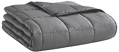 L'AGRATY Weighted Blanket for Adults- Dark Grey, 48x72, 15lbs, Twin Full Size Heavy Throw Blanket, Cooling, Breathable, Microfiber with Glass Beads, Big, Washable, All-Season