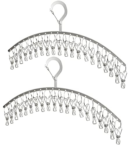 JDYOOMI 2 Pack Stainless Steel Laundry Drying Rack Windproof Clothes Hangers with 20 Clips for Drying Socks,Towels,Diapers,Bras,Baby Clothes,Underwear,Scarfs,Hats,Gloves - Upgraded Type